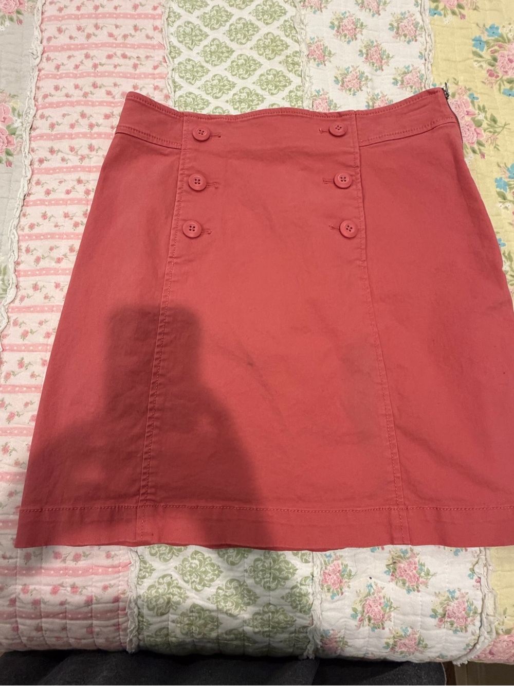 LOFT Coral-Red Button Front Midi Skirt